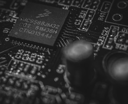 Macro shot of a microcontroller on a circuit board